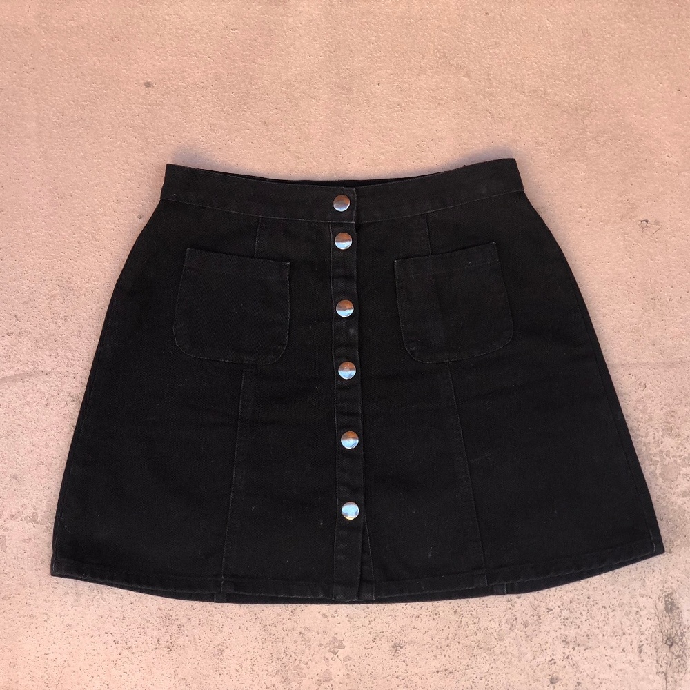 S BDG - Denim Button-Front Skirt - Black Denim